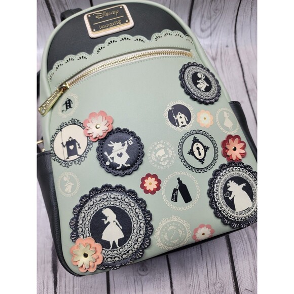 Loungefly Alice in Wonderland Doily Portraits Mini Backpack Green Retired Rare main image 8